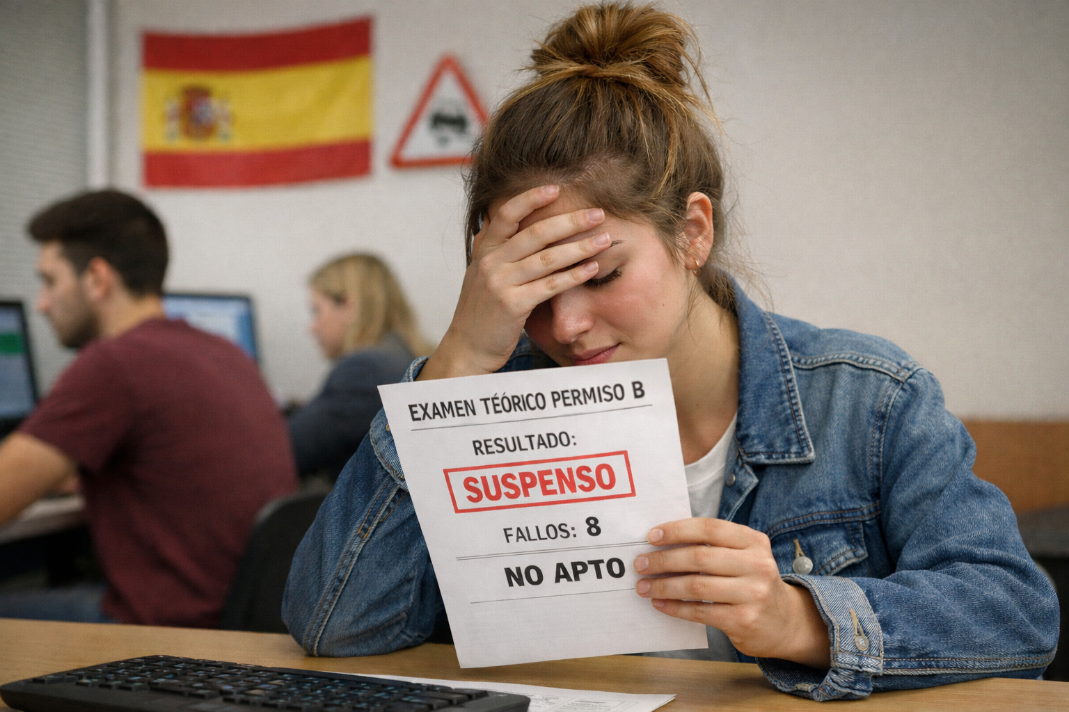 Estudiante frustrado tras suspender el examen teórico del permiso B